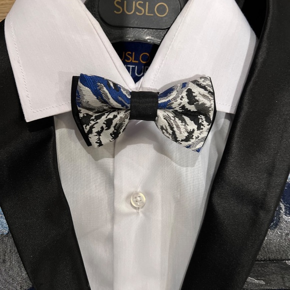 Suslo Couture Blazer Jacket Boys Size 16 with Boys Size 14 Shirt and Bow Tie - Picture 4 of 6